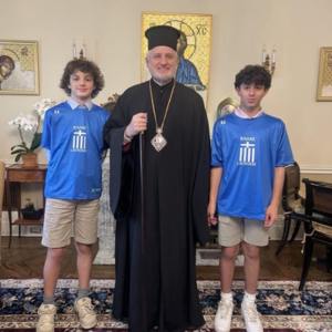 Two members of the Greek National Lacrosse team (U15) visited His Eminence Archbishop Elpidophoros of America at the Archdiocese