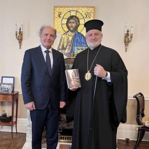 Archbishop Elpidophoros of America welcomed Dionyssios Kalamvrezos Former Ambassador of Greece to Belgium to the Archdiocese Headquarters