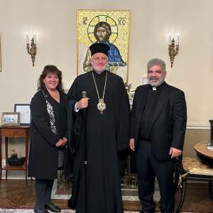 Archbishop Elpidophoros welcomed newly ordained Rev. Deacon Kyriakos Ioannou and his wife Georgia